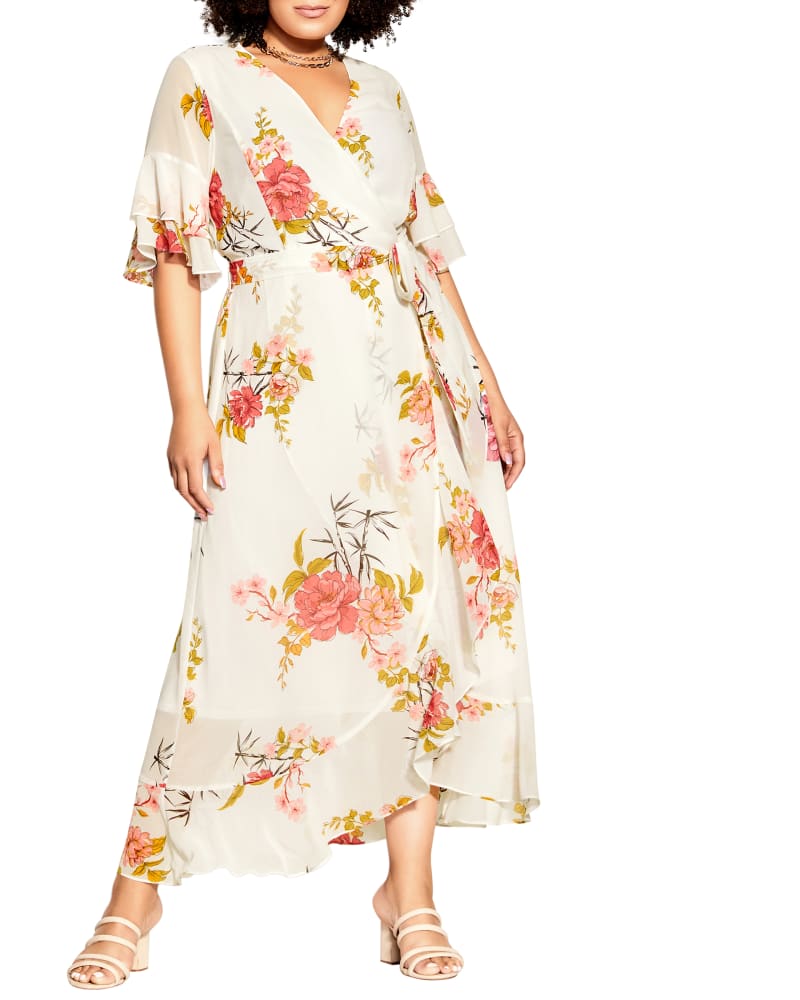 Plus size model wearing Cordelia Ivory Romance Faux-Wrap Dress by City Chic | Dia&Co | dia_product_style_image_id:192440